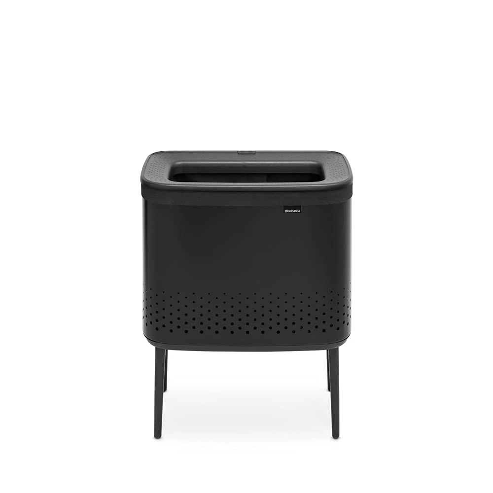 Brabantia - Bo Laundry Bin 60L - Stylish Dirty Clothes Hamper - Lid with Quick-Drop Opening - Removable Cotton Bag - Portable & Hygienic - Bedroom & Bathroom Accessory - Matt Black