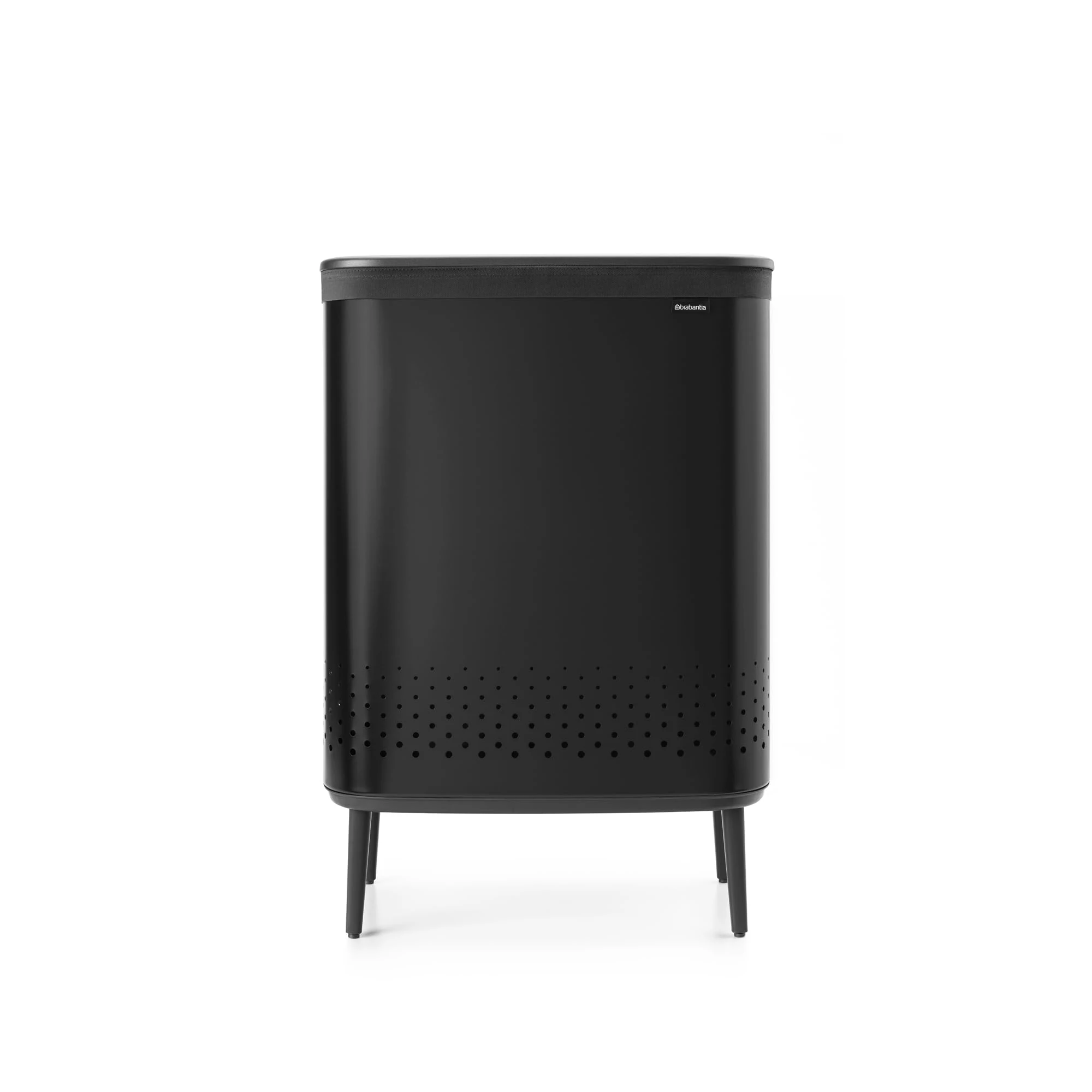 Brabantia - Bo Laundry Bin Hi 2 x 45L - Dirty Clothes Hamper - 2 Compartments - Lid with Quick-Drop Opening - Removable Cotton Bag - Portable & Hygienic - Bedroom & Bathroom Accessory - Matt Black