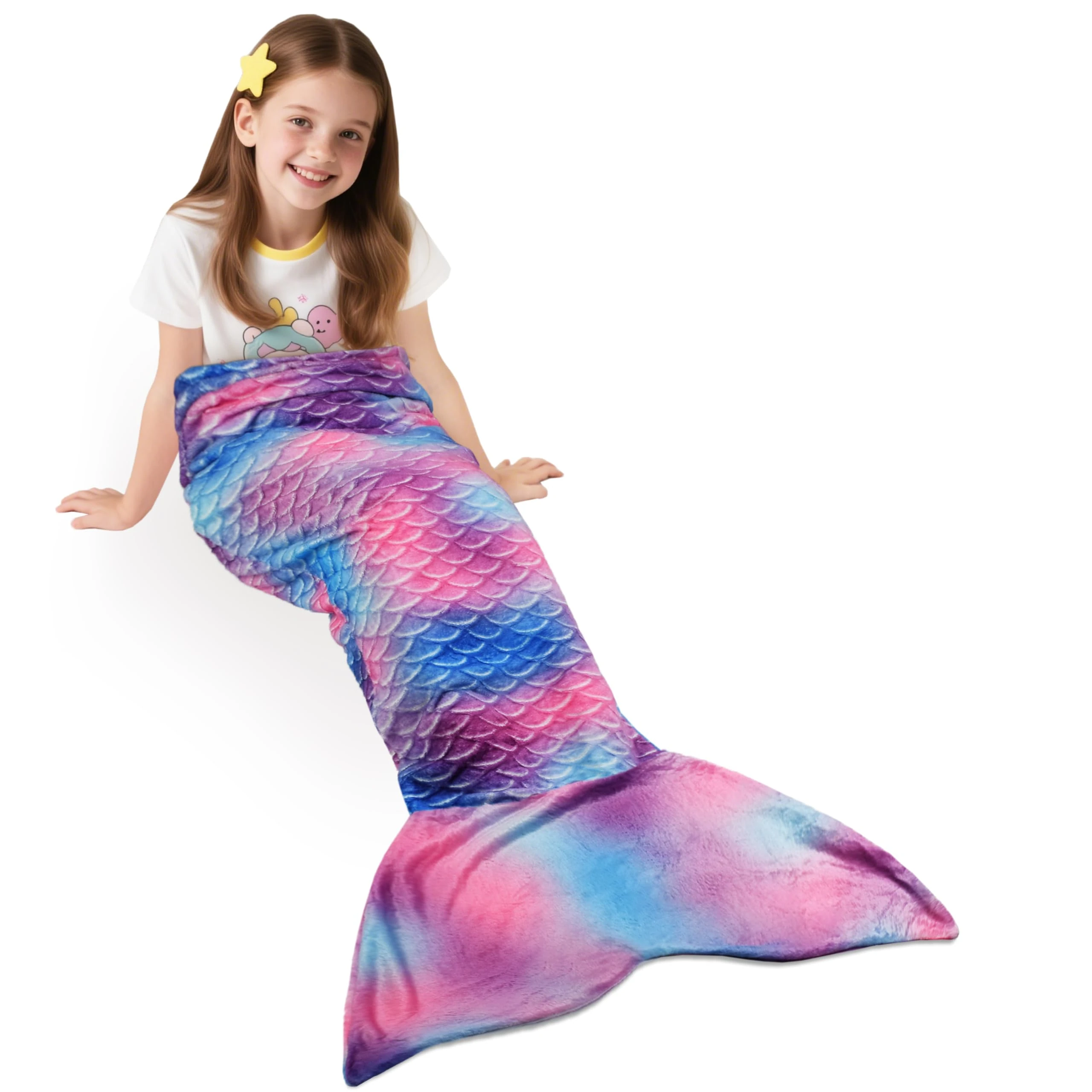 Catalonia Classy Mermaid Tail Blanket, Soft Warm Plush Fleece Sleeping Bag Snuggle Blanket for Teens 155 x 48 cm (61" x 19") Rainbow Ombre, Fish Scale Pattern