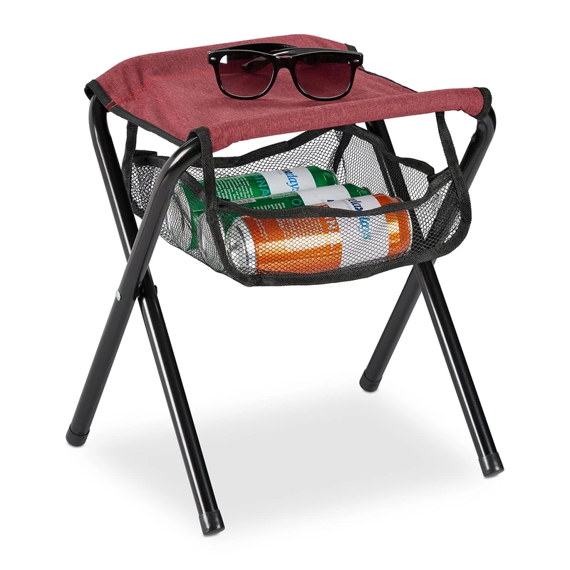 Relaxdays folding camping stool with bag, holds weight of up to 120kg, folding, lightweight fishing seat, outdoor, red