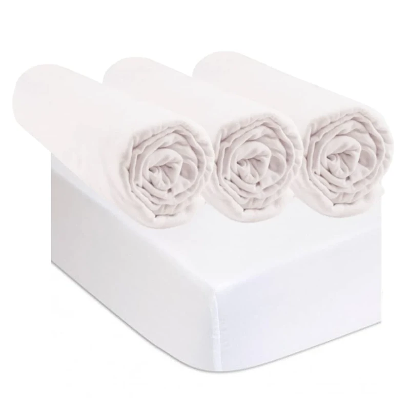 3 Fitted Sheets 70 x 140 cm White + 2 Organic Cotton Mattress Protectors