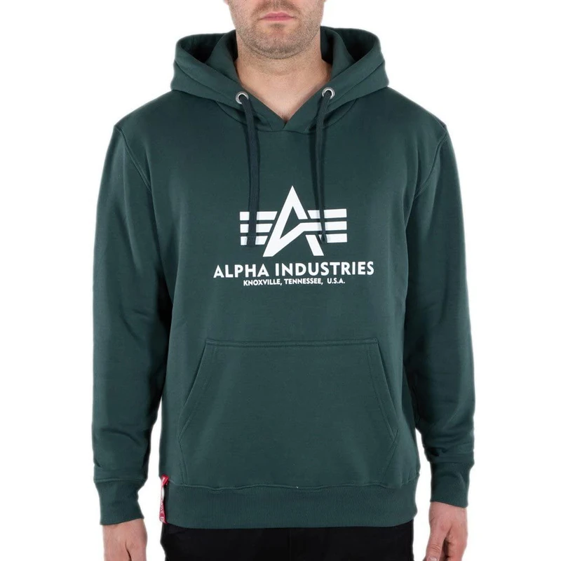 Alpha Industries Basic Hoody Hooded Sweat for Men Navy Green - Image 1