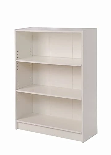 Timber Art Design 3 Tier Low Wide Bookcase Open Storage Organizer Square Adjustable Display With 3 Shelving Unit For Living Room, Bedroom Study Room Furniture - 80 x 106 x 30cm, White