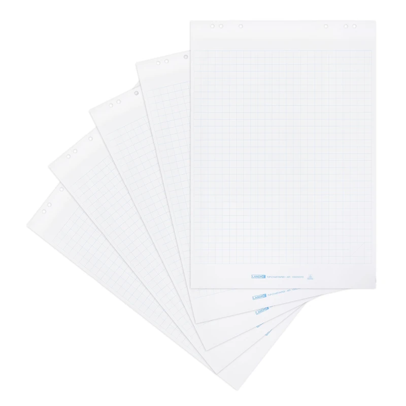 LANDRÉ Flipchart Paper Squared 20 Sheets per Pad 6 Holes Pack of 5