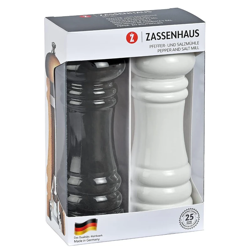 Zassenhaus 023725 ZA-23725 Berlin Salt Set 18 cm White and Black Pepper Mill, Wood