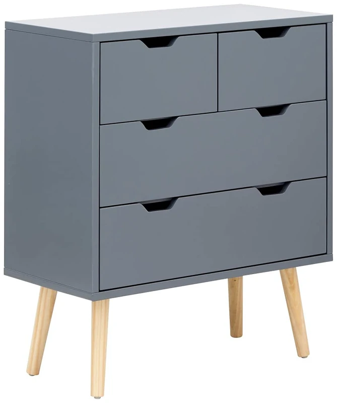 GFW Chest 4 Storage Drawers with Accent Legs, Wood, Dark Grey, H69.5 x W60 x D30cm