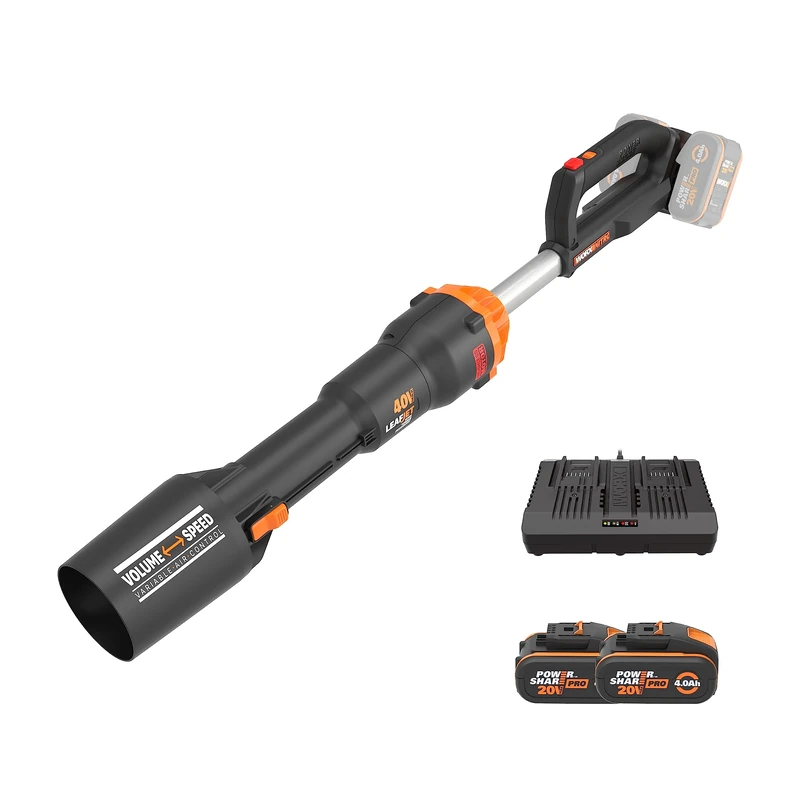 WORX Nitro 40 V Cordless Leaf Blower WG585E - Brushless Motor - 3 Speeds & Turbo Mode - 266 km/h Air Speed - Air Flow 1053 m³/h - Includes 2 x 4Ah Batteries & 4A Dual Quick Charger