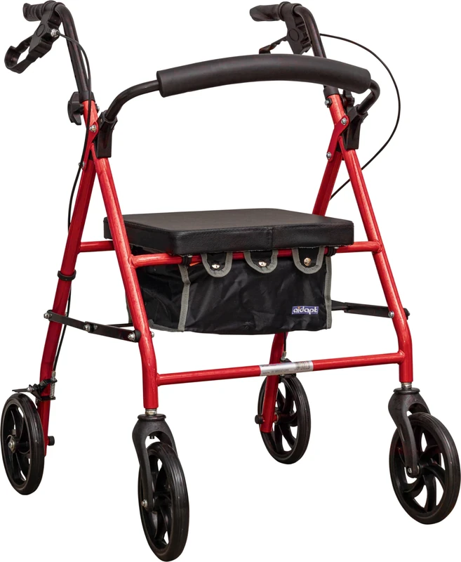 Aidapt Folding Rollator Walker with Padded Seat, Steel Frame, 8 Inch Puncture‑Proof Wheels, Walking Aid with Brakes, Shopping Bag & Adjustable Handles for Seniors and Elderly