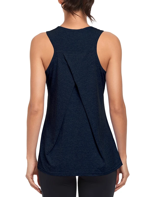 Workout Tank Tops for Women Gym Athletic Sleeveless Running Tops Yoga Shirts Racerback Sport Vest (Dark Blue, M)