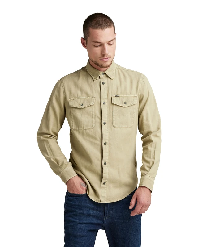 G-STAR RAW Men's Marine Slim Shirt, Green (lt moss gd D20165-7647-C986), S