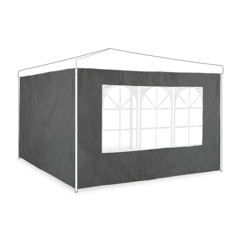 Relaxdays Side Wall Set of 2 H x W 2 x 3 m Gazebo Wall with Window, Waterproof, Side Panels for Gazebos, Grey