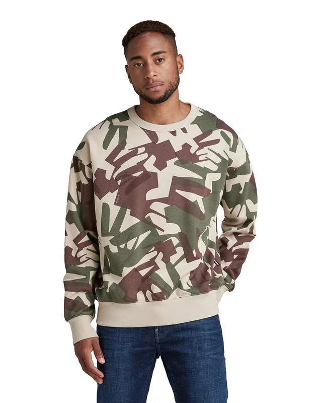 G-Star Men's Camo Oversized Sweater, Multicolour (dk brick peacehand D21156-C365-D032), XS