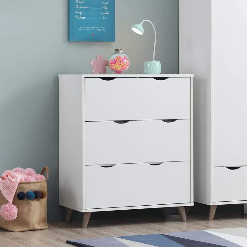 TAD TIMBER ART DESIGN UK Pulford Scandi Chest 4 Drawers White Bedroom Living Room Storage Furniture