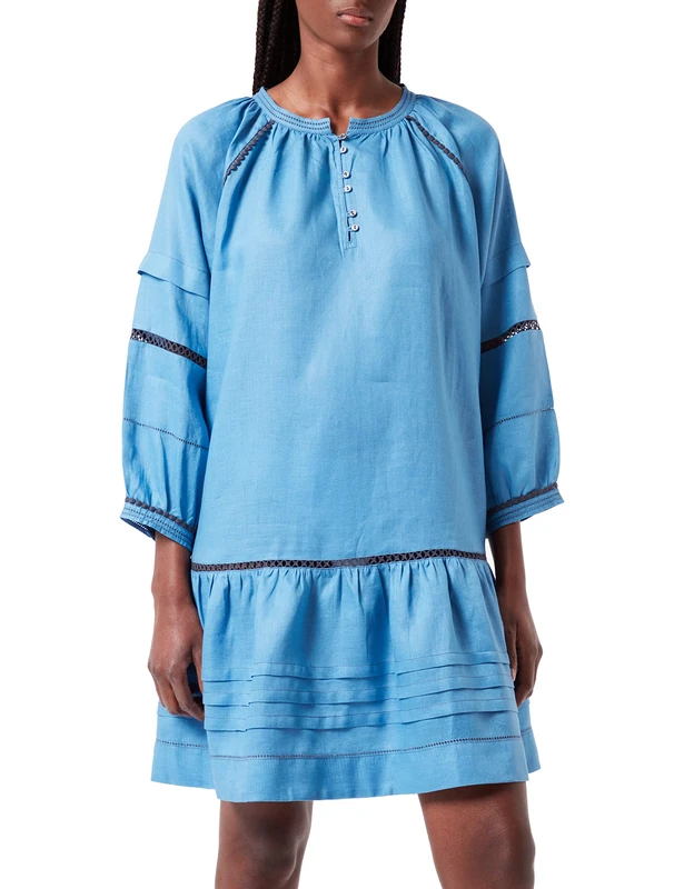 Noa Noa Women's Otn Organic Linen Deco Tunic Shirt, Parisian Blue, 46