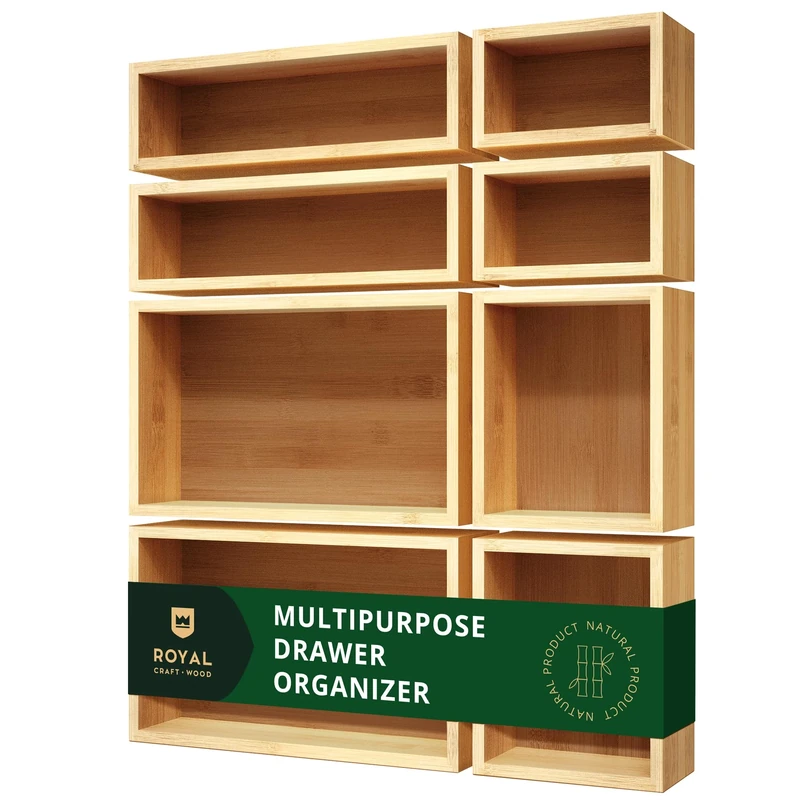 ROYAL CRAFT WOOD Bamboo Jewelry Organizer Box & Chests Set - Versatile Storage Solution for Makeup, Jewelry, and Bathroom Essentials (8 Boxes)
