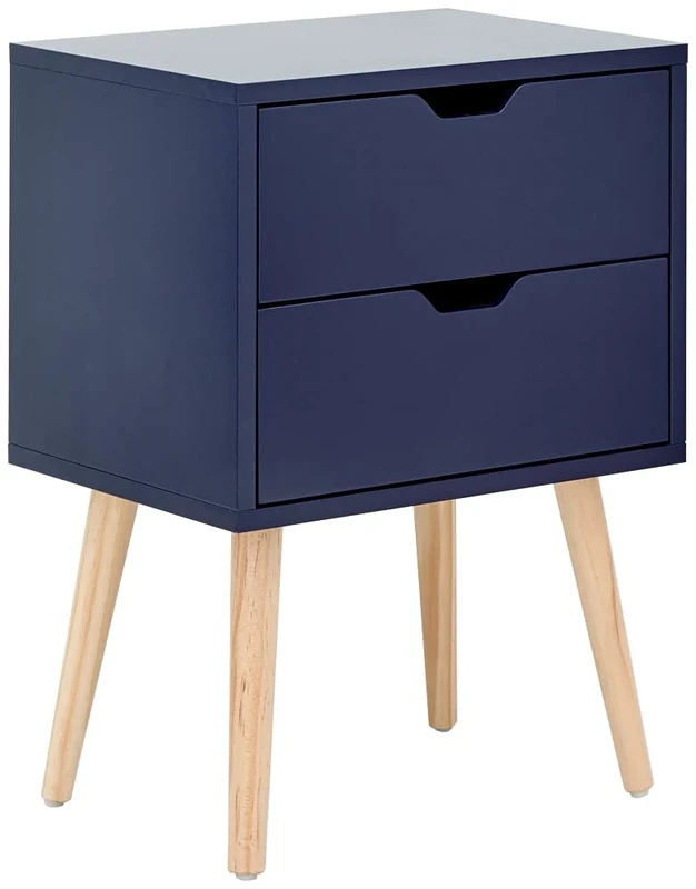 GFW Nyborg Scandinavian Style 2 Drawer Bedside Cabinet with Pine Wooden Legs,30D x 40W x 56H cm, Wood, Nightshadow Blue, 40 x 56 x 30 cm