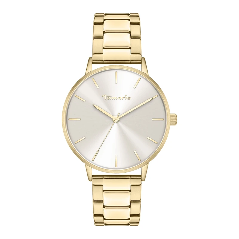 Tamaris Ladies Watch - Simple Round Watch for Women 36mm, Gold/Link Bracelet, 36 mm, Gold/Link Bracelet