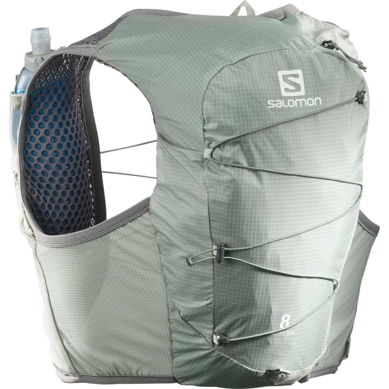 Salomon Active Skin 8 Set Unisex Hydration Vest with 2 Soft Flasks (500ml), Trail Running and Hiking, Wrought Iron, Small
