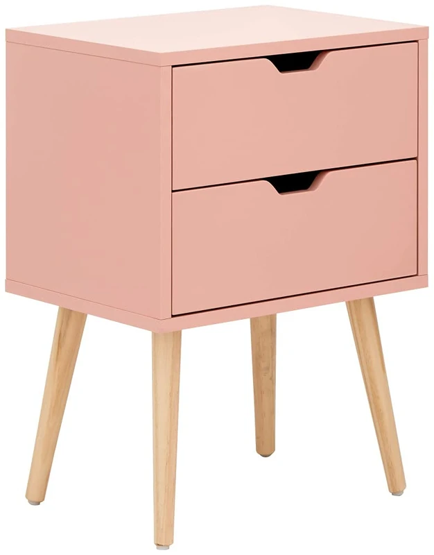 GFW Nyborg 2 Drawer Bedside Table Lamp Side Chest Cabinet Storage, 30 cm Width x 56 cm Height x 40 cm Depth, Coral Pink