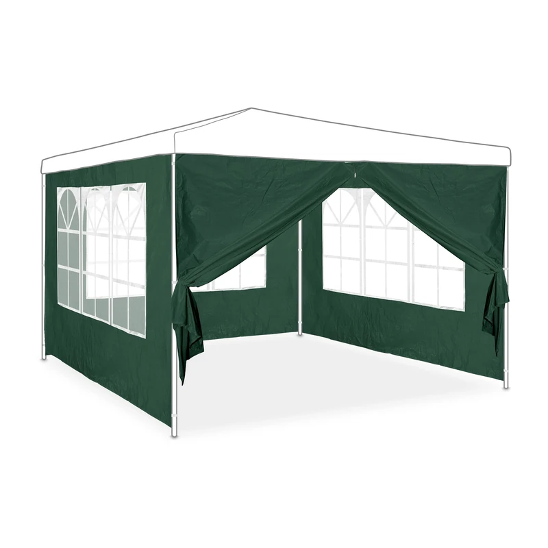 Relaxdays gazebo side panels, set of 4, marquee side wall, waterproof, with window, PVC/PE fabric, pergola covers, green