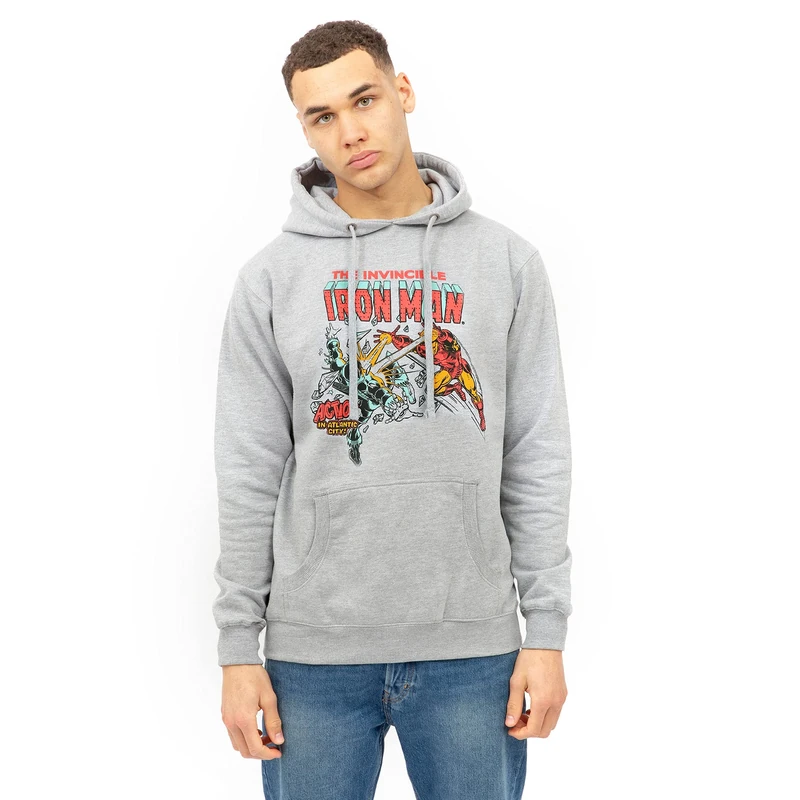 Marvel Men's Iron Man Blast Hooded Sweatshirt, Grey Marl, M UK - Image 1