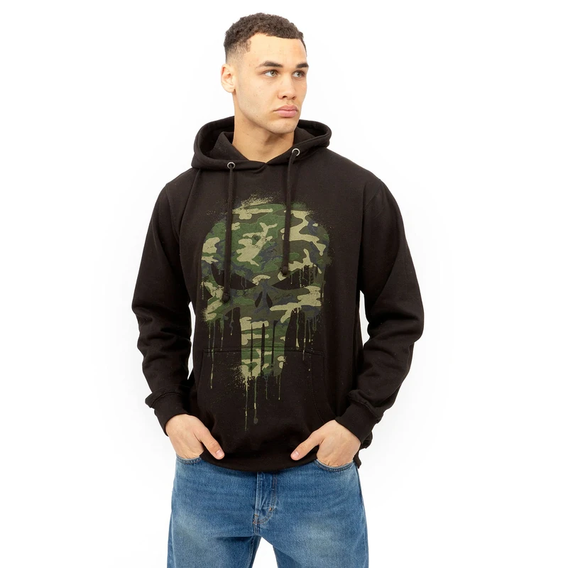 Marvel Men's Punisher Skull Camo Hooded Sweatshirt, Black, M UK