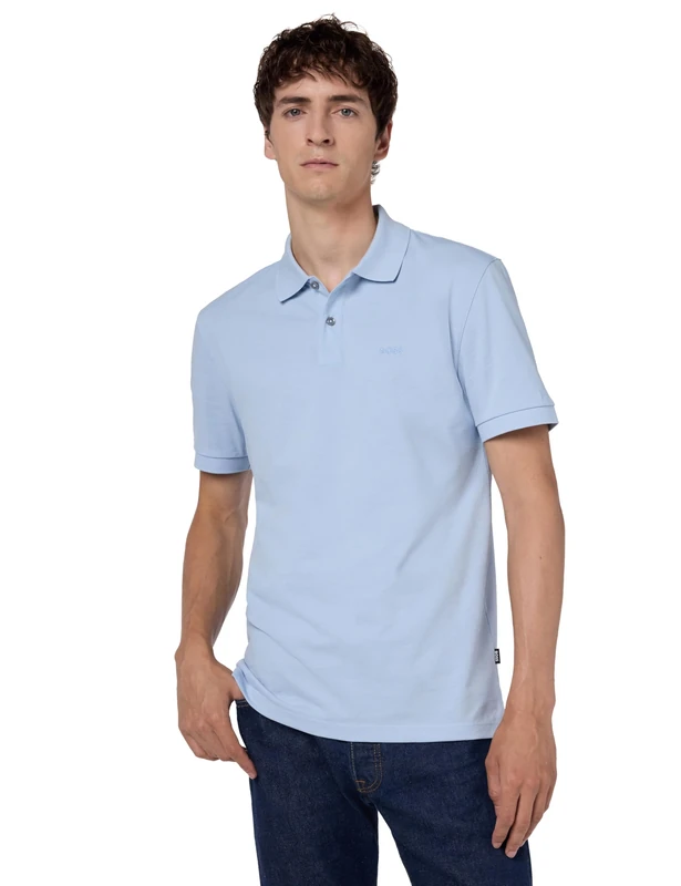 BOSS Men's Pallas Short Sleeve Polo Shirt, Dusty Blue, Large