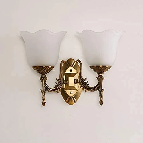 Modern Minimalist Wall Light Classical European Style Hotel Bedside Corridor Glass Wall Lamp LED E27 Socket Bedroom Aisle Double Head Wall Sconce