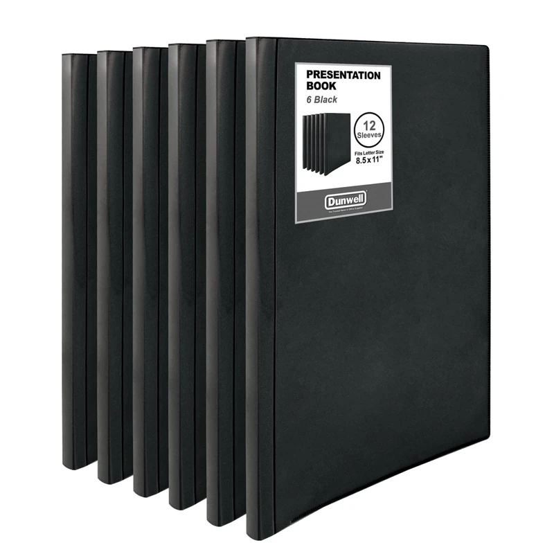 Dunwell Binder with Plastic Sleeves 12-Pocket (6 Pack, Black) - Presentation Book, 8.5 x 11 Portfolio Folder with Clear Sheet Protectors, Displays 24-Page Documents, Certificates, Important Papers
