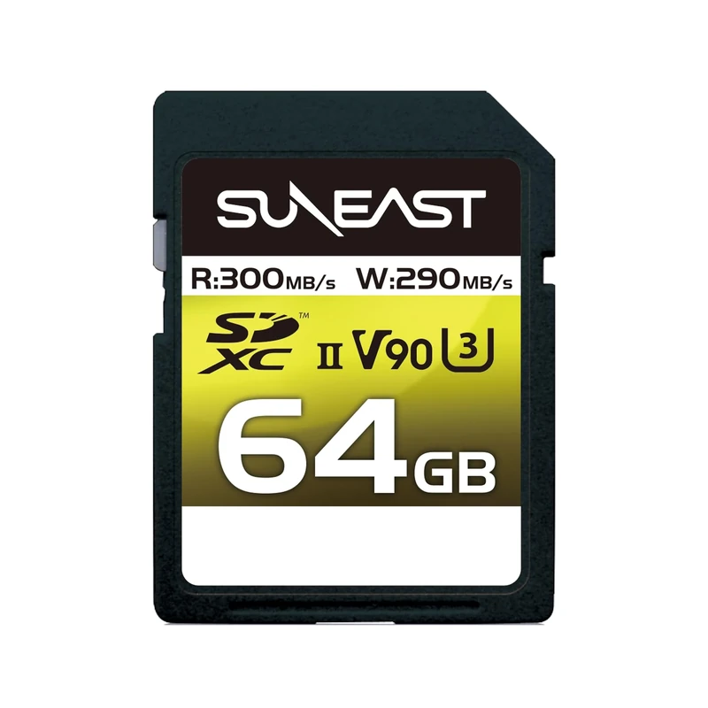 SUNEAST (Japan) 64GB ULTIMATE PRO V90 U3 C10 UHS-II SDXC Memory Card Read: 300MB/s Write: 290MB/s for 8K Video and High Speed Shooting with pSLC NAND