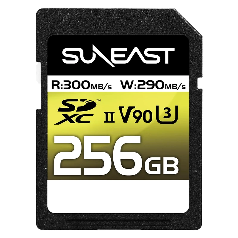 SUNEAST (Japan) 256GB ULTIMATE PRO V90 U3 C10 UHS-II SDXC Memory Card Read: 300MB/s Write: 290MB/s for 8K Video and High Speed Shooting with pSLC NAND