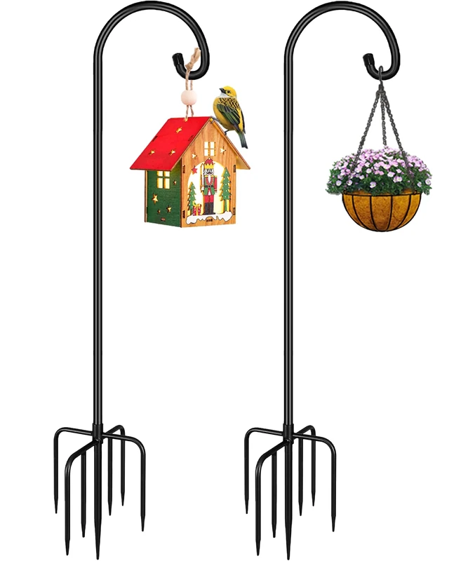 Derkniel Shepherd Hook 108 Inch Tall Heavy-Duty Metal Garden Hanging Pole Stake for Bird Feeder Pole Plant Baskets, Black (2 Pack) - Image 1