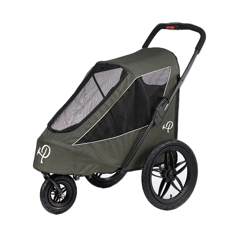 Green Black | Luxury Dog Bike Trailer | Large Sized Jogger | One-Hand Fold | Air Tires | INCL Rain Cover | Tire Pump | Bike Adapter