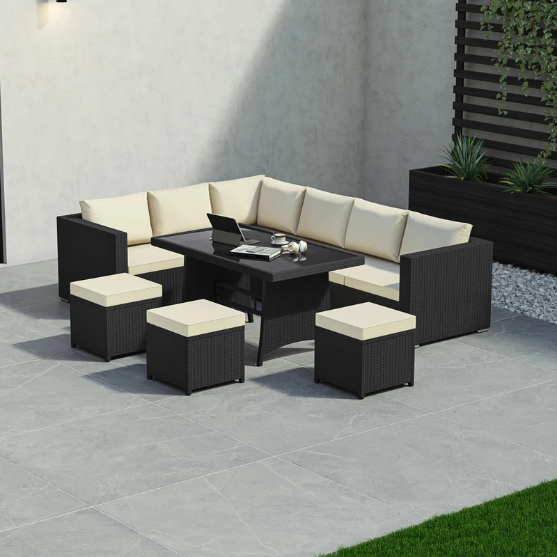 Garden Vida Belgrave 9 Seater Rattan Dining Set - Black