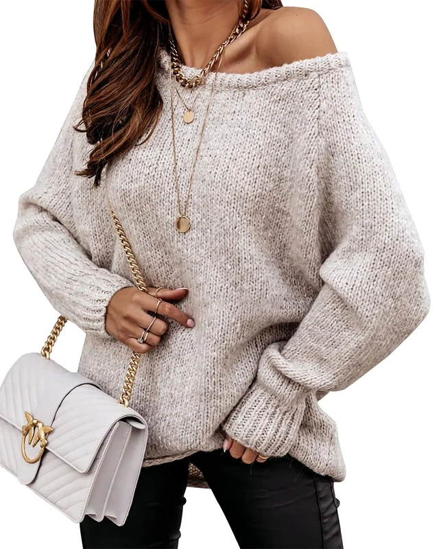 BTFBM Women Casual Long Sleeve Fall Sweaters Crew Neck Solid Color Soft Ribbed Knitted Oversized Pullover Loose Fit Jumper, Solid Apricot, Small