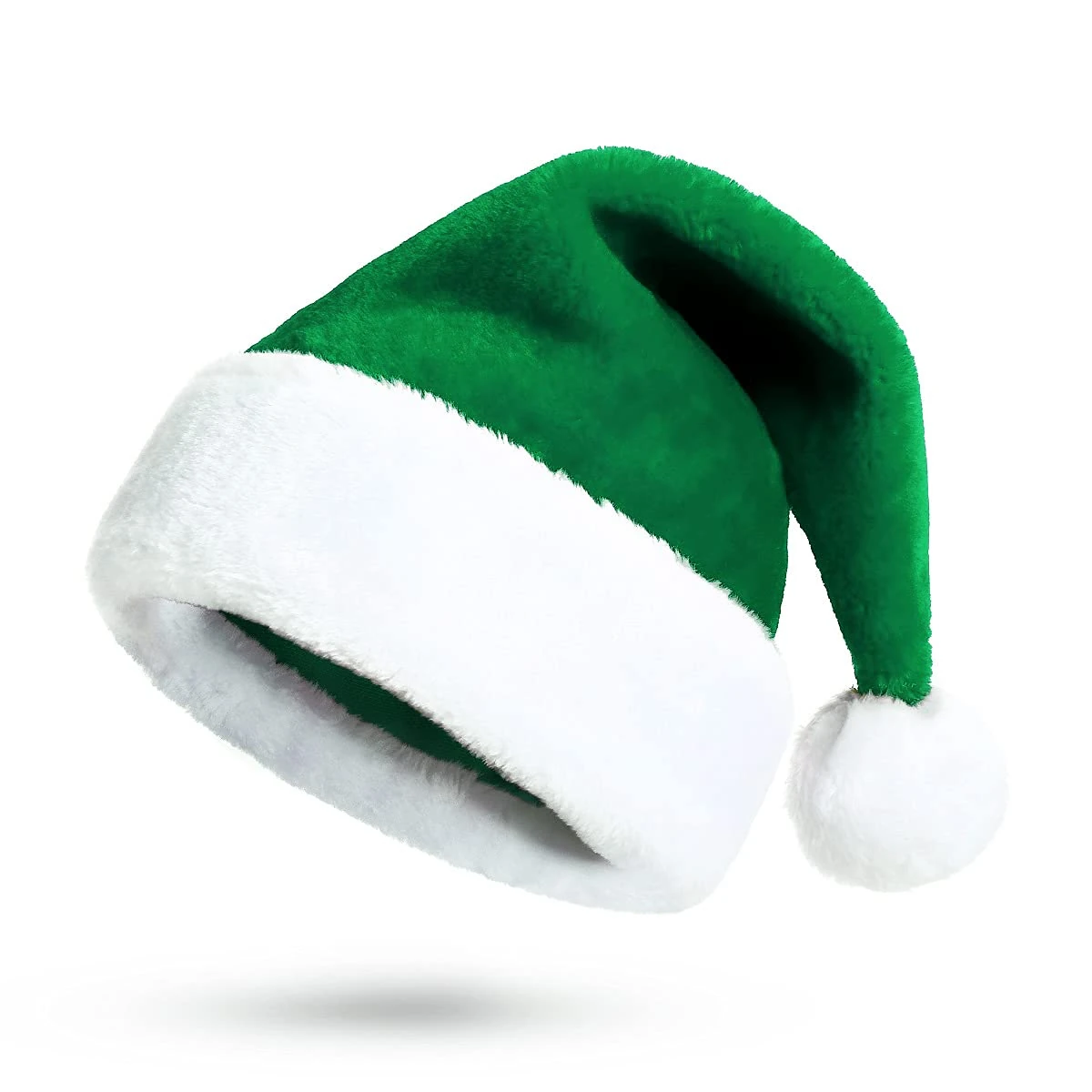 KONVINIT Green Santa Hat - Plush Christmas Hat for Adults & Elves