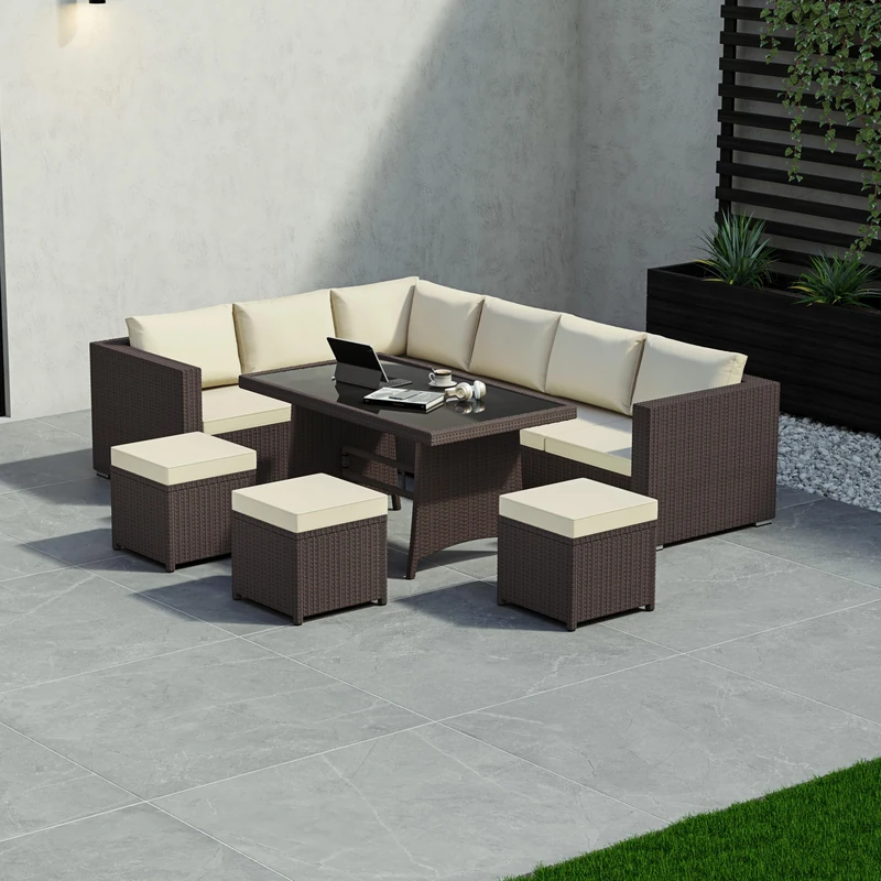 Garden Vida Belgrave 9 Seater Rattan Garden Dining Set - Brown