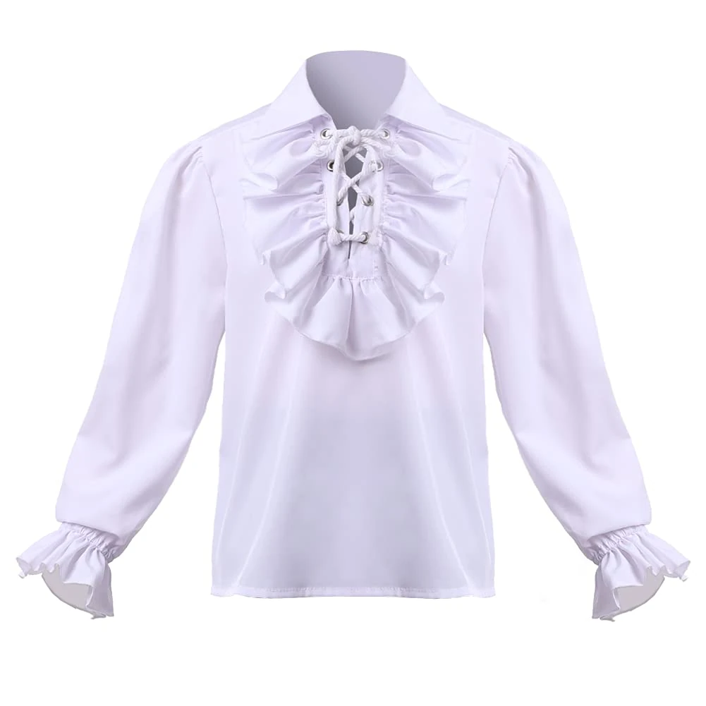 GRACEART Boy's Medieval Pirate Shirt Renaissance Costume Colonial Cosplay Ruffle Shirt Lapel Collar Lace Up Tops Kids Blouse White