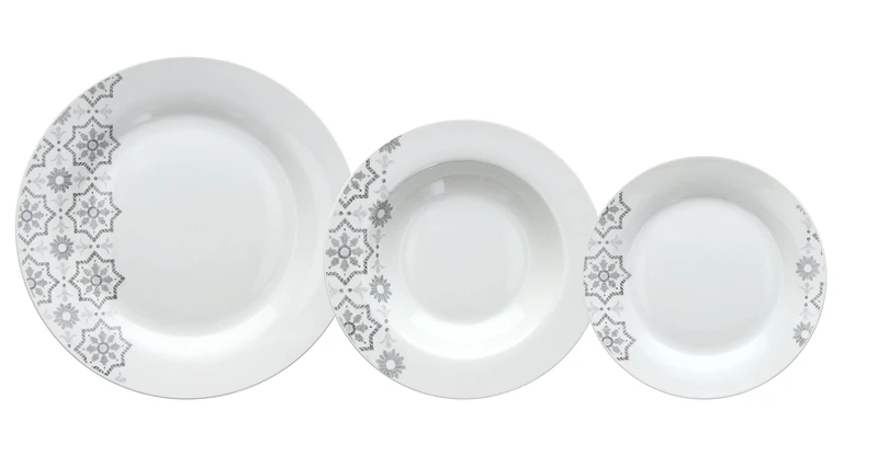 Tognana Brina Dinner Set for 6 People, 18 Pieces, Porcelain, White and Silver