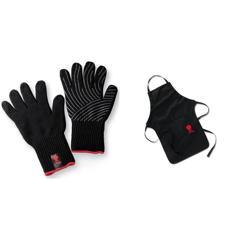 Weber Premium Gloves, Size L/XL, black, heat resistant & 6474 Apron - Black, 20.3 in*50.5 in*1.0 in