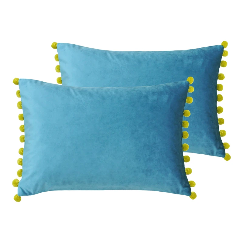 Paoletti Fiesta Twin Pack Feather Filled Cushions, Teal/Bamboo, 2 Count (Pack of 1)