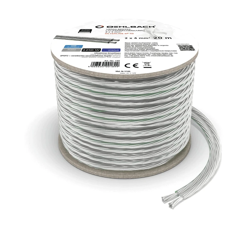 OEHLBACH Silverline SP-40 Stereo Hi-Fi Speaker Cable with SPOFC (Silver-Plated Copper) 2 x 4 mm² Mini Coil Speaker Cable 10 m