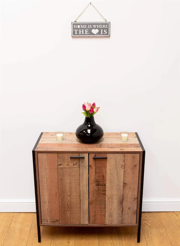 Timber Art Design UK Stretton Sideboard Storage Cupboard with 2 Doors Modern Furniture Storage Unit For Dining Room, Living Room, Rustic Industrial Oak Effect - 80 x 80.2 x D 40 cm