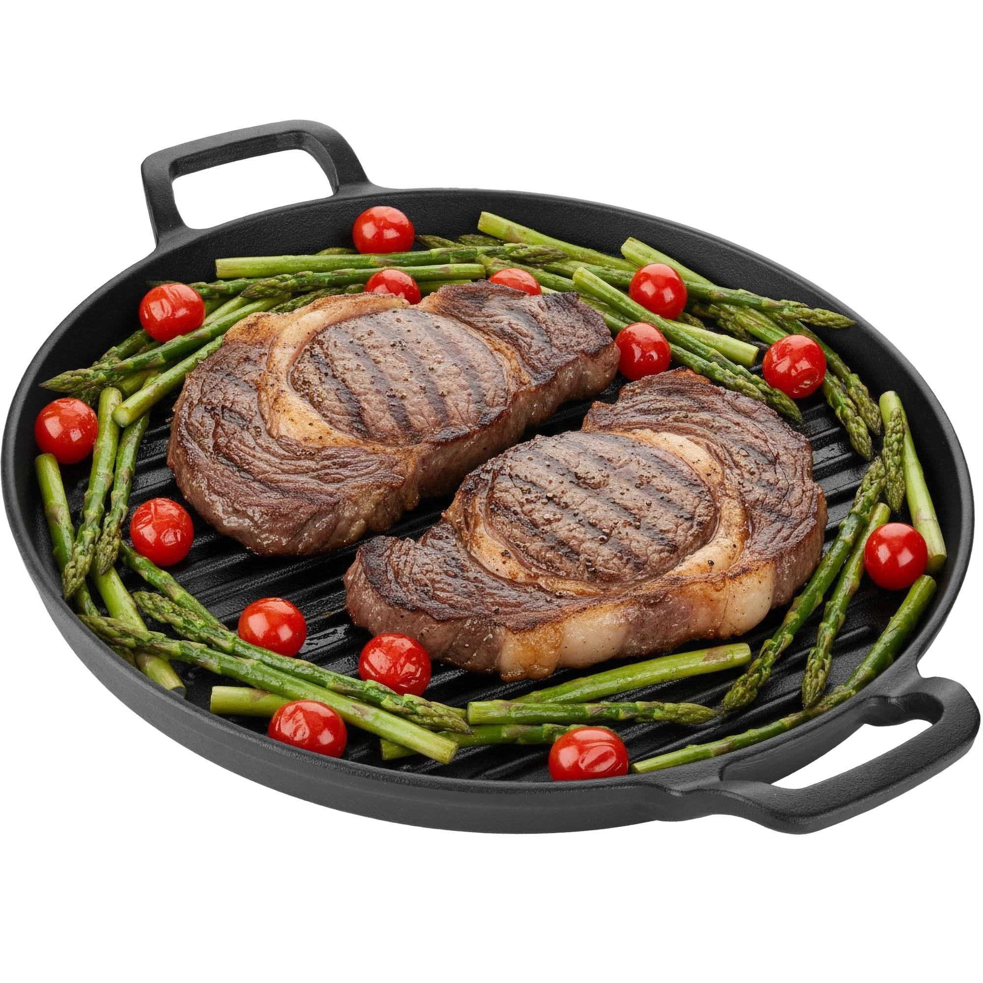 Homiu Cast Iron Griddle Pan | Non-Stick Pre-Seasoned 12 Inch for Home Cooking Indoor Outdoor BBQ | Suitable Gas Hob, Electric, Induction, Ceramic, Stove, Halogen, Campfire, Oven & BBQ Griddle Pan
