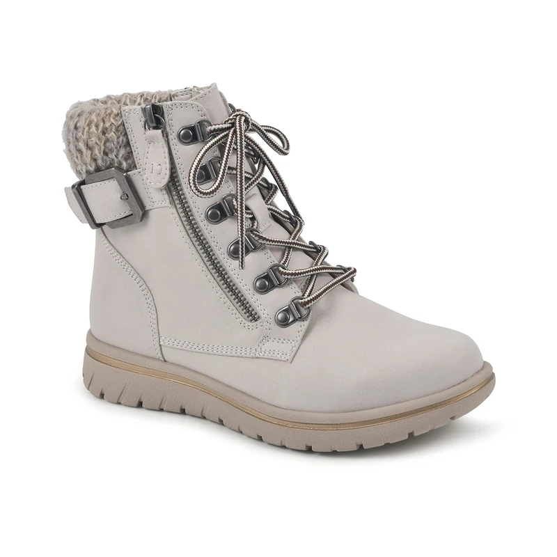 CLIFFS BY WHITE MOUNTAIN Women's Hearty Cushioned Lace-Up City Hiker Ankle Boot, Winter White/Fabric/Sweater, 8 Wide - Image 1