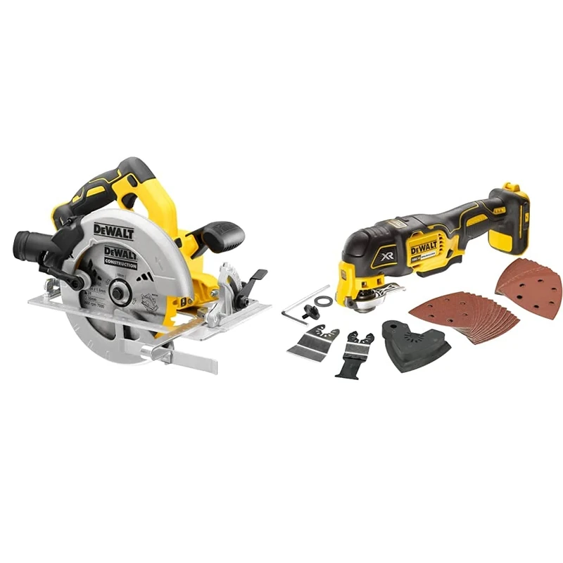 DEWALT DCS570N Cordless XR Brushless Circular Saw, 18 V, Yellow/Black/Grey, 184 mm & DCS355N-XJ 18V Li-Ion Cordless Brushless Oscillating Multi-Tool