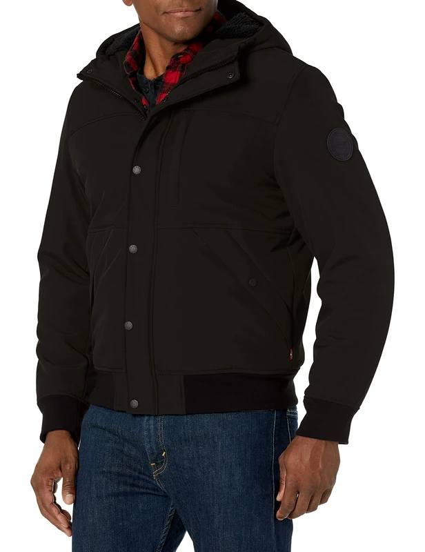 Levi's Men's Mixed Media Hoodie Bomber, Black, XL