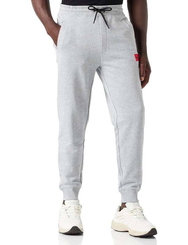 HUGO Mens Doak212 Logo-Patch Tracksuit Bottoms in Cotton Jersey Grey