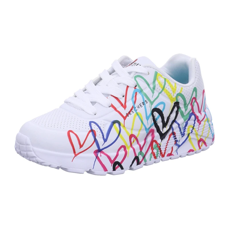 Skechers Girl's Uno Lite Spread The Love Sneakers, White Synthetic/Multi Trim, 10.5 UK Child