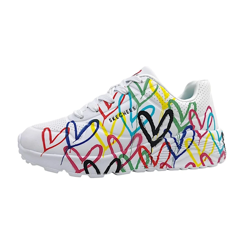 Skechers Girl's Uno Lite Spread The Love Sneakers, White Synthetic/Multi Trim, 13 UK Child